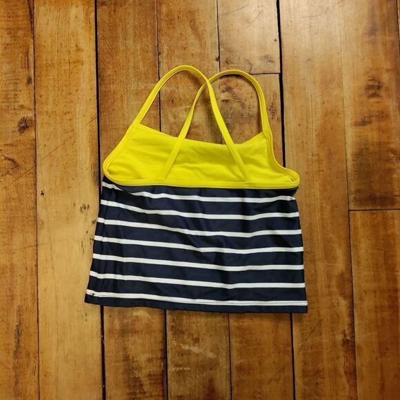 Vineyard Vines swim top size 5 tankini navy yellow striped ruffles bathing suit - Picture 2 of 5